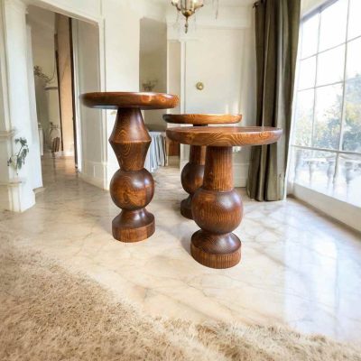 Doğal ahşap mantar zigon sehpa seti – modern orta sehpa tasarımı