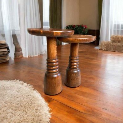 Salon için mantar sehpa ve ahşap zigon sehpa seti