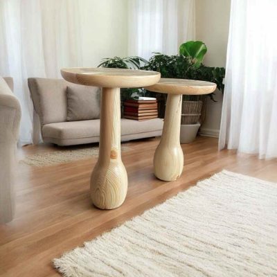 Dekoratif ahşap mantar sehpa ve zigon sehpa takımı