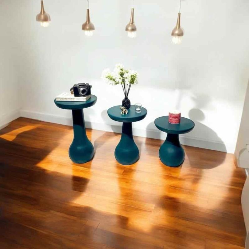 Ahşap mantar sehpa ve yuvarlak zigon sehpa