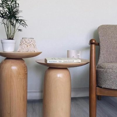 Minimalist zigon sehpa ve ahşap mantar sehpa