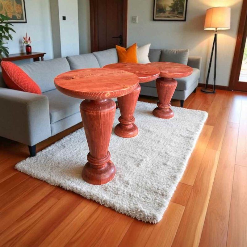 Salon dekorasyonu için ahşap mantar sehpa