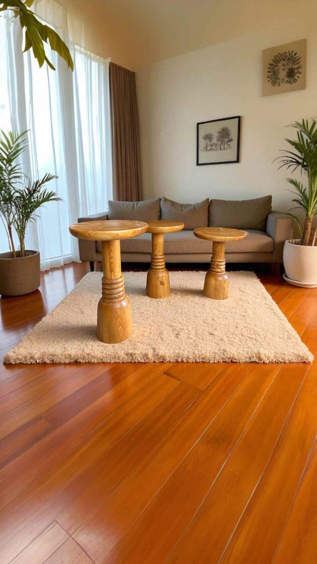 El yapımı doğal ahşap mantar sehpa