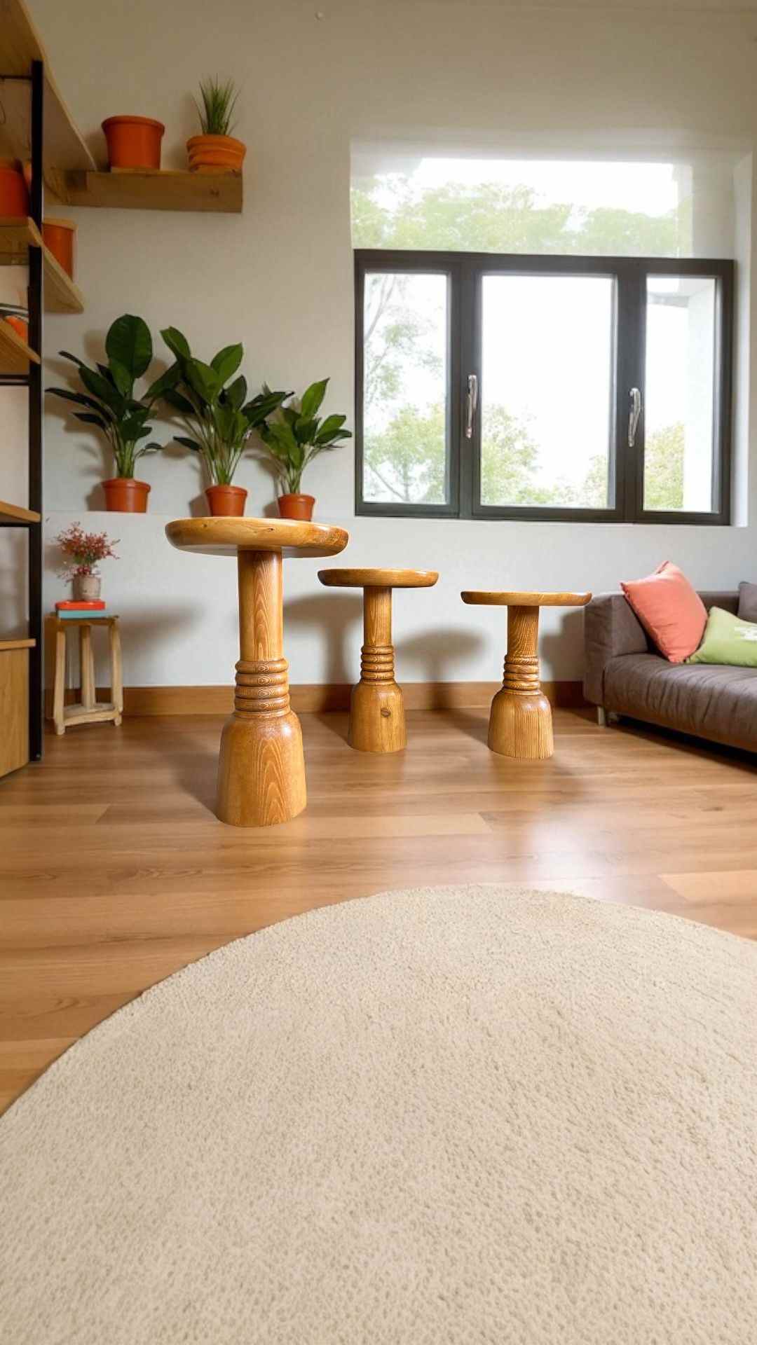 Üçlü ahşap mantar model zigon sehpa