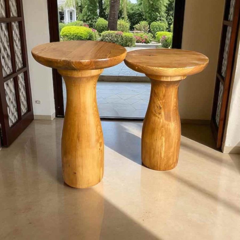 Doğal ahşaptan yapılmış mantar sehpa