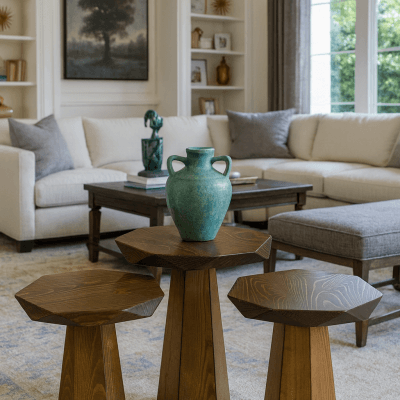 Modern salon için ahşap mantar sehpa