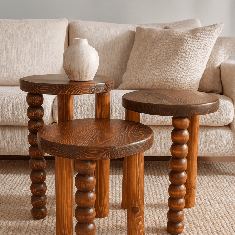 Mantar formunda küçük ahşap sehpa