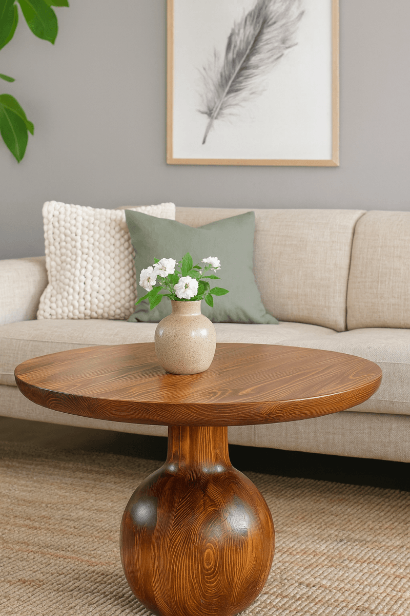 Ahşap ve rustik detaylı modern orta sehpa