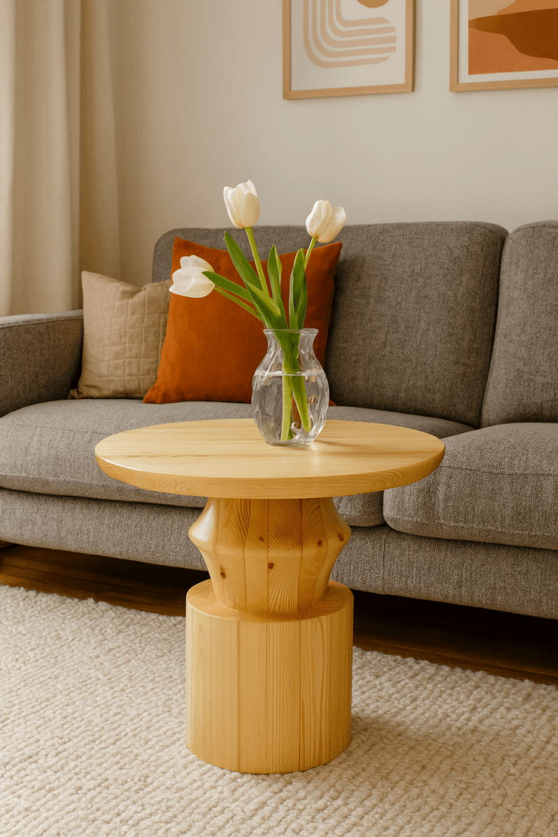 Rustik modern sehpa, doğal ahşap yüzeyli zarif salon ürünü