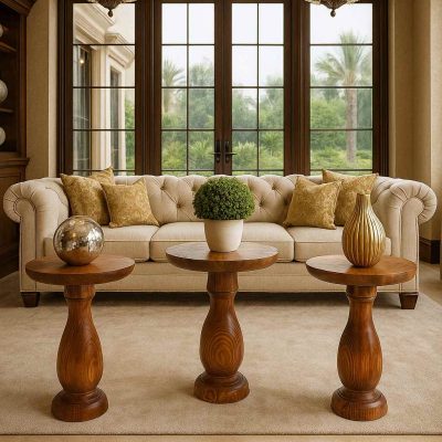 Ahşap mantar sehpa üçlü modern seri