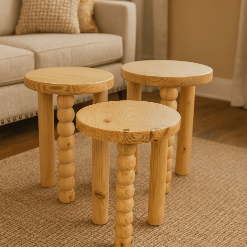 Şık Ahşap Zigon Sehpa – Üçlü Set