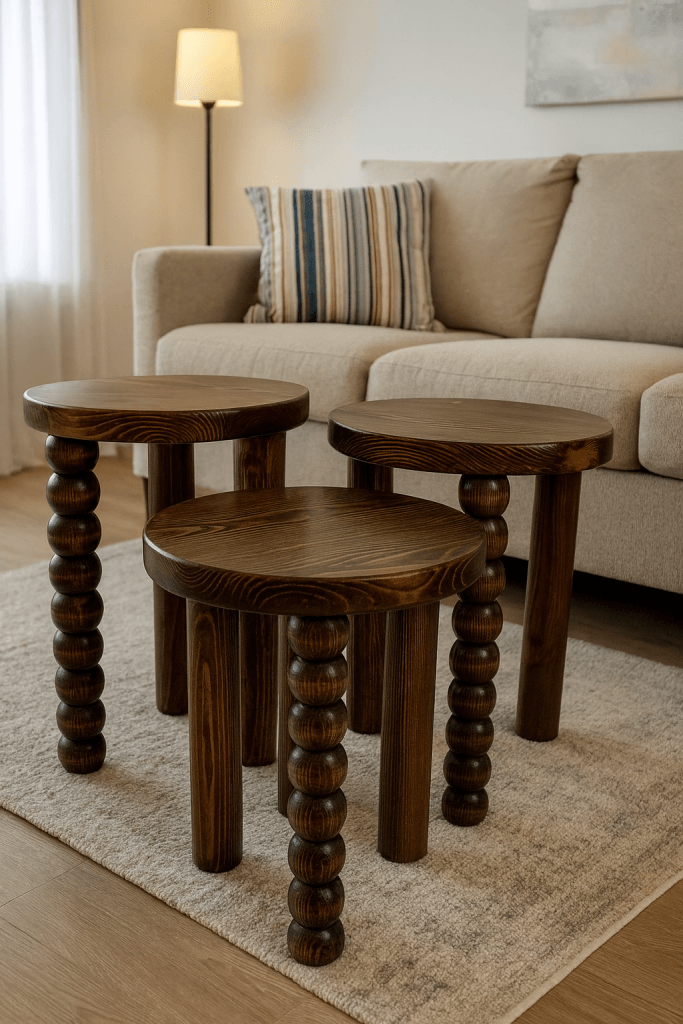 Masif Görünümlü Ahşap Zigon Sehpa Seti