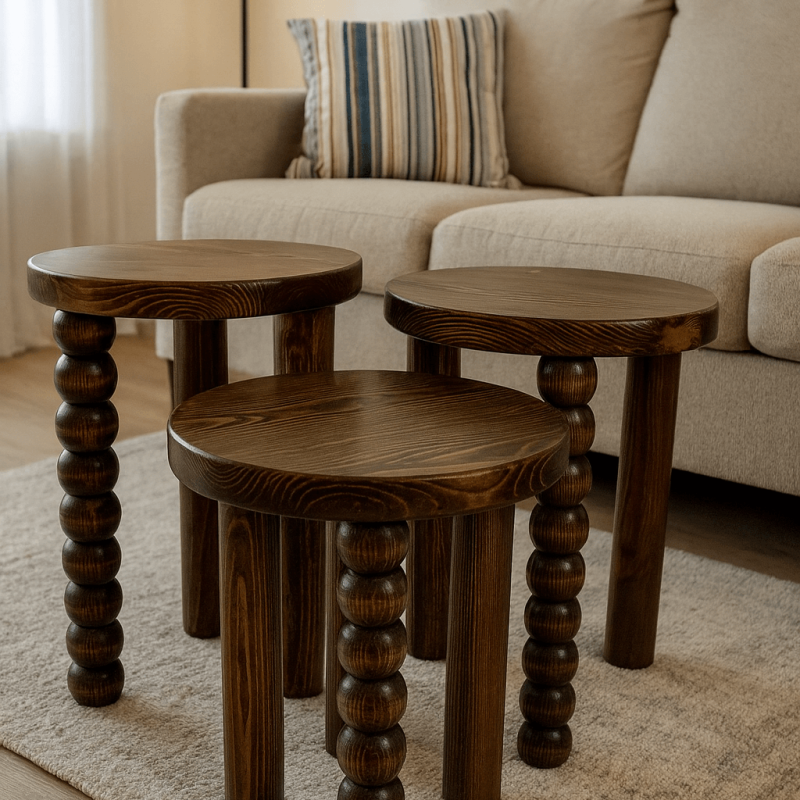 Masif Görünümlü Ahşap Zigon Sehpa Seti