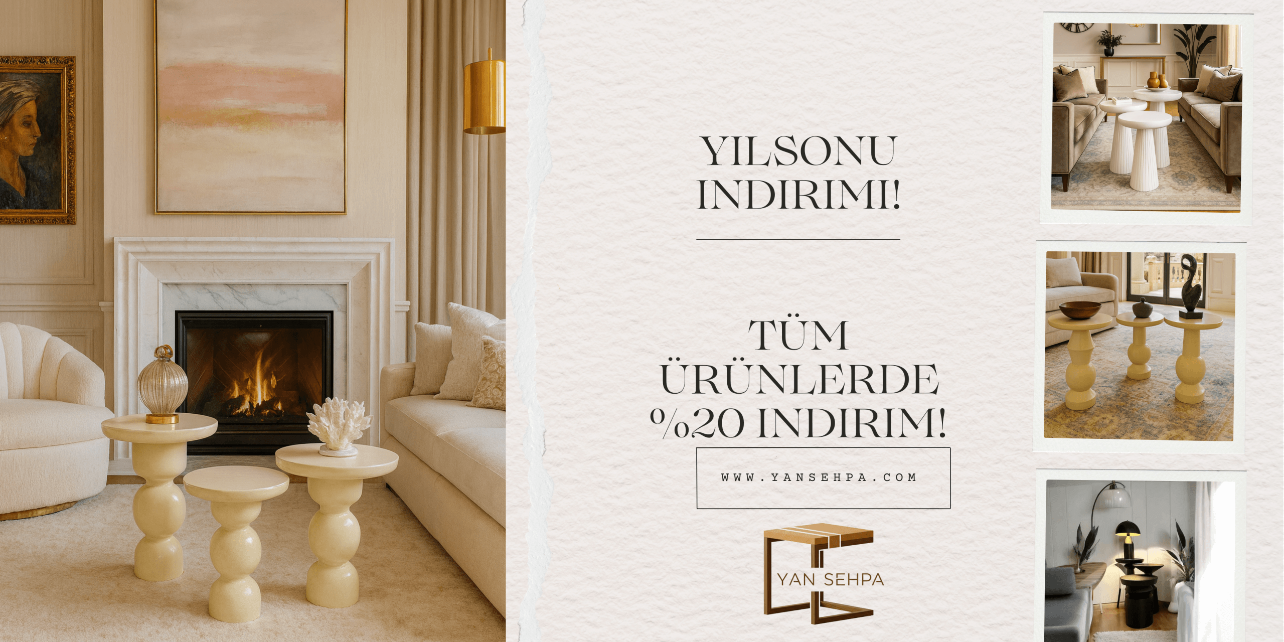 3’lü ahşap mantar sehpa takımı