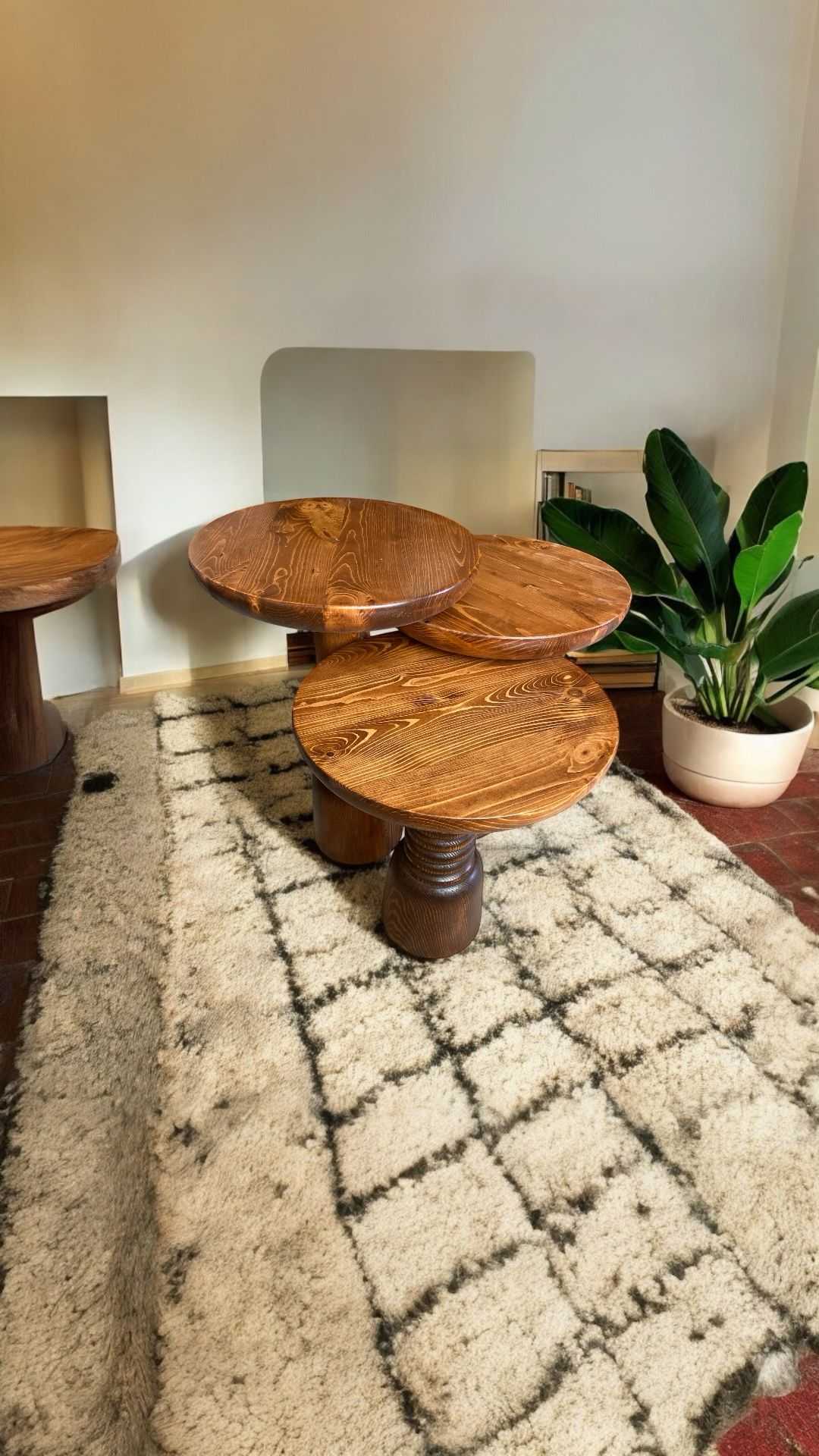Svala - 3'lü Açık Ceviz Mantar Sehpa Boğumlu Model