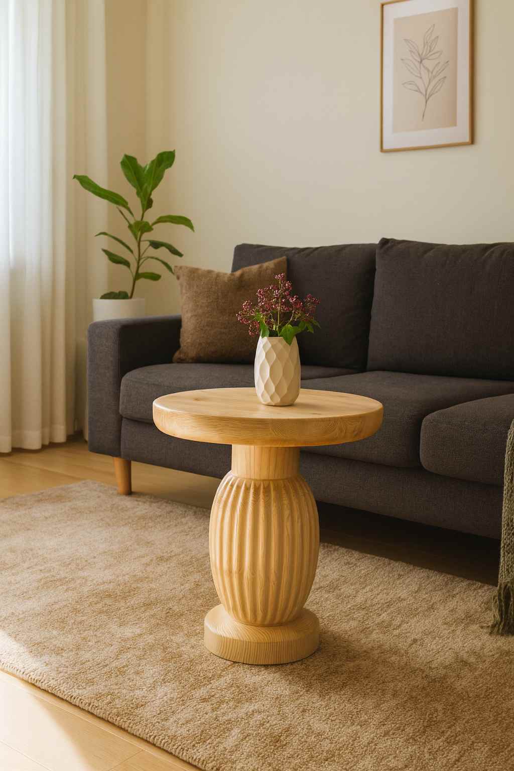 Verona - Naturel Renk Tekli Ahşap Mantar Sehpa - Ahşap El Yapımı Yan Sehpa Görsel 2 | Yansehpa