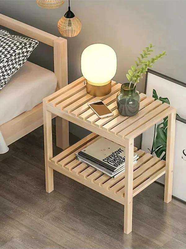 2 katlı naturel renk ahşap komodin – doğal ahşap raflı komodin